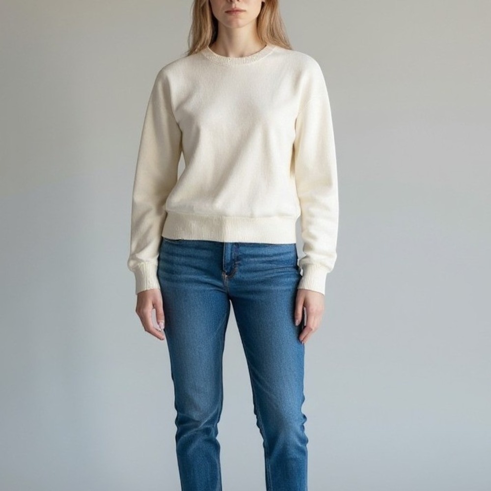 J.Crew Womens Ivory Off White Knit Crewneck Sweater Regular Fit Ribbed Trim XL
